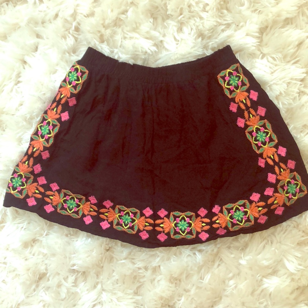 Black embroidered miniskirt